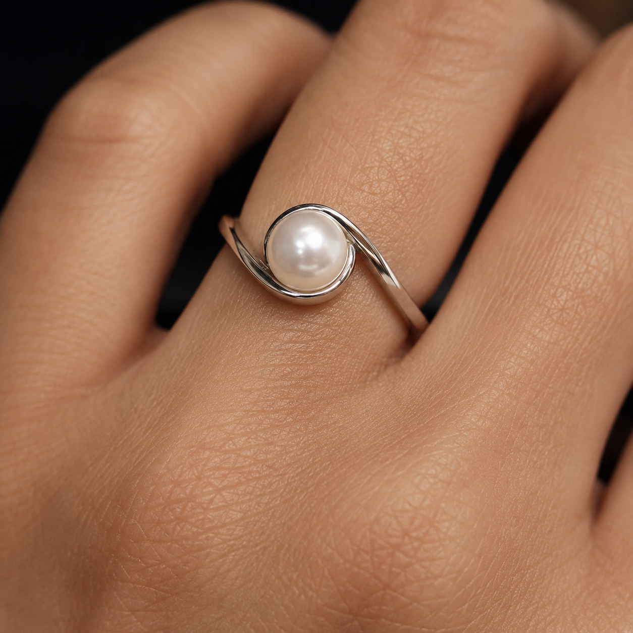 Elegant Freshwater Pearl Sterling Silver Ring | Minimalist Open Real Pearl Ring for Women