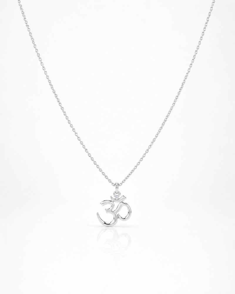 Silver necklace with a pendant on a white background