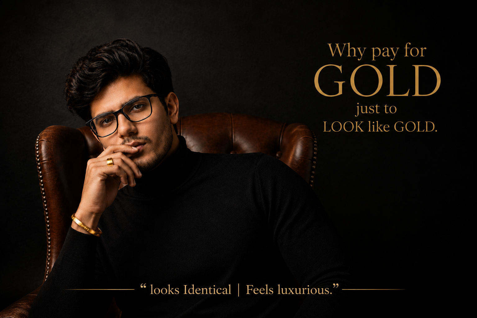 Man in a black turtleneck sitting in a leather chair with text on a dark background
