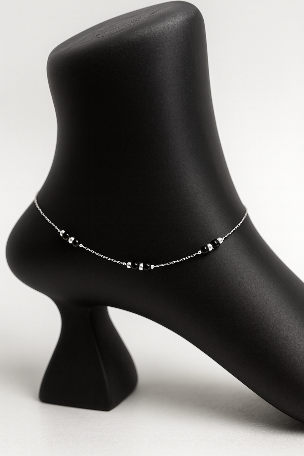 Elegance in Motion: Oxidised Silver Anklets with Black Beads