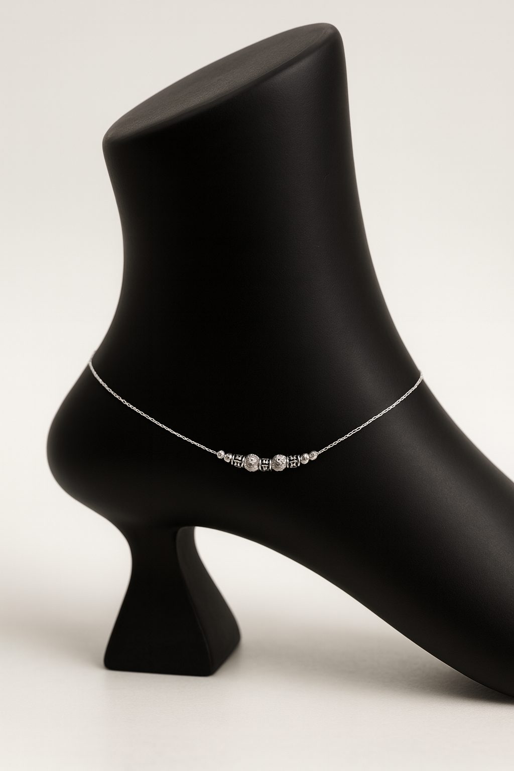Dancing Shadows: Black Beaded Oxidised Silver Anklets