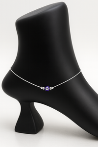 Whispering Grace: Black Beaded Silver Anklets for Radiant Steps