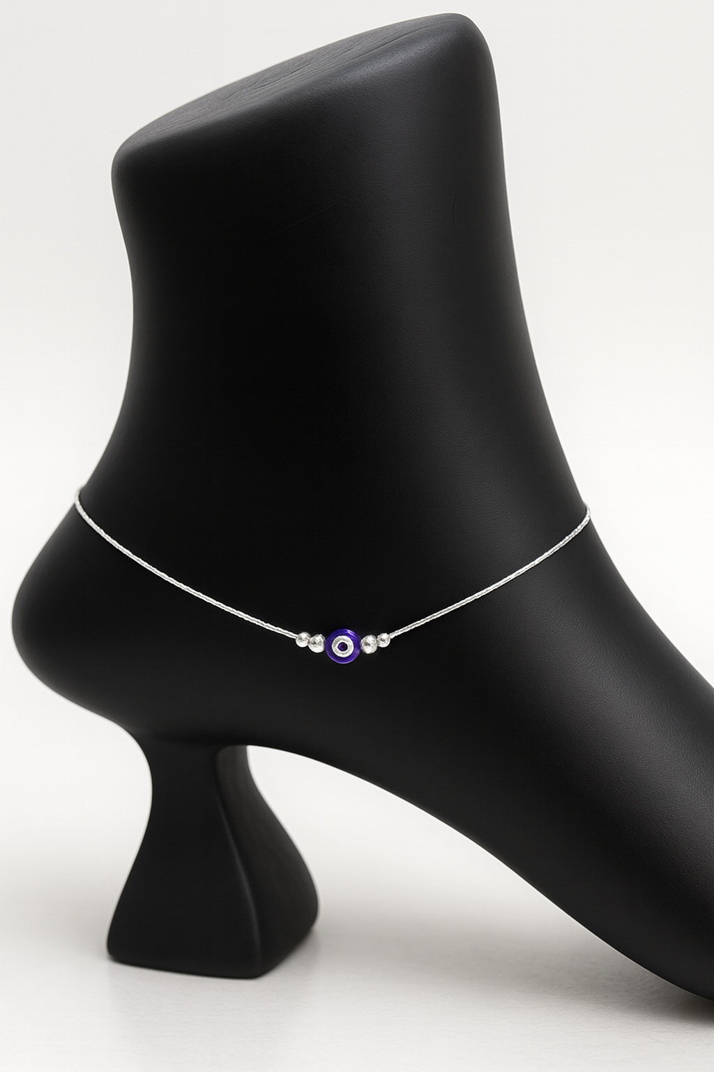 Whispering Grace: Black Beaded Silver Anklets for Radiant Steps