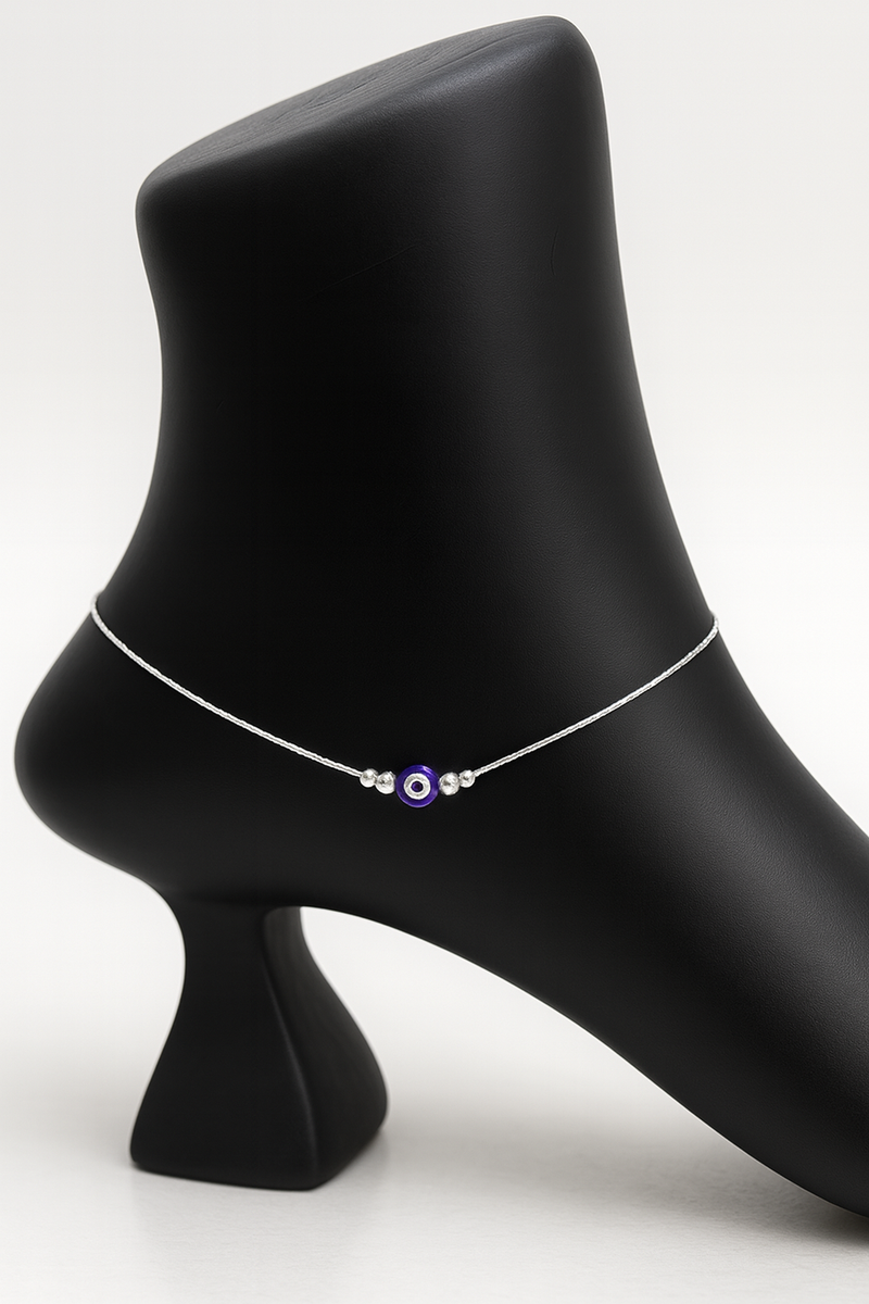 Whispering Grace: Black Beaded Silver Anklets for Radiant Steps