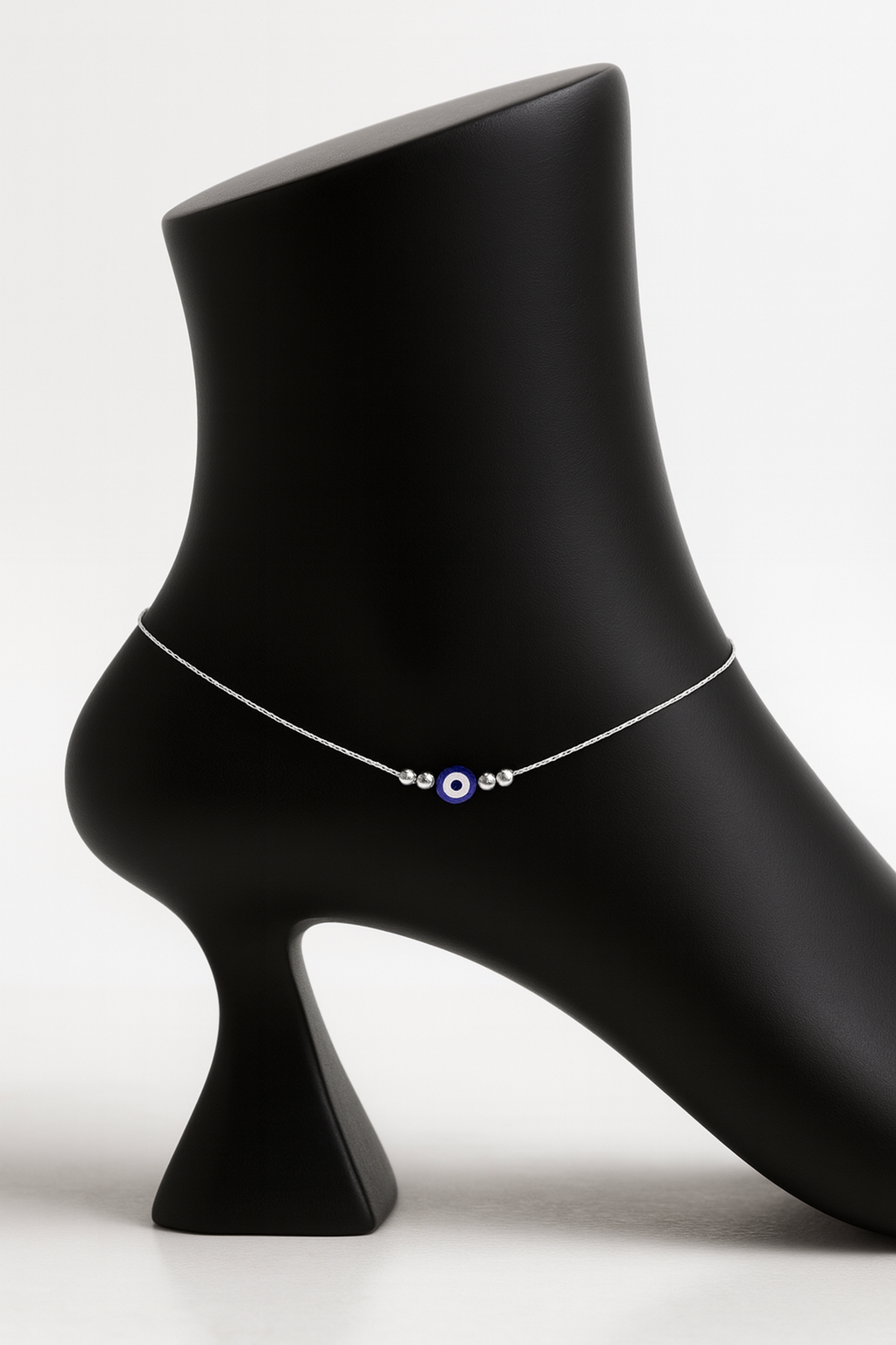 Whispering Grace: Black Beaded Silver Anklets for Radiant Steps