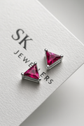 Divine Triangle: Ruby-Touched Oxidised Silver Stud Earrings