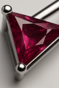 Divine Triangle: Ruby-Touched Oxidised Silver Stud Earrings
