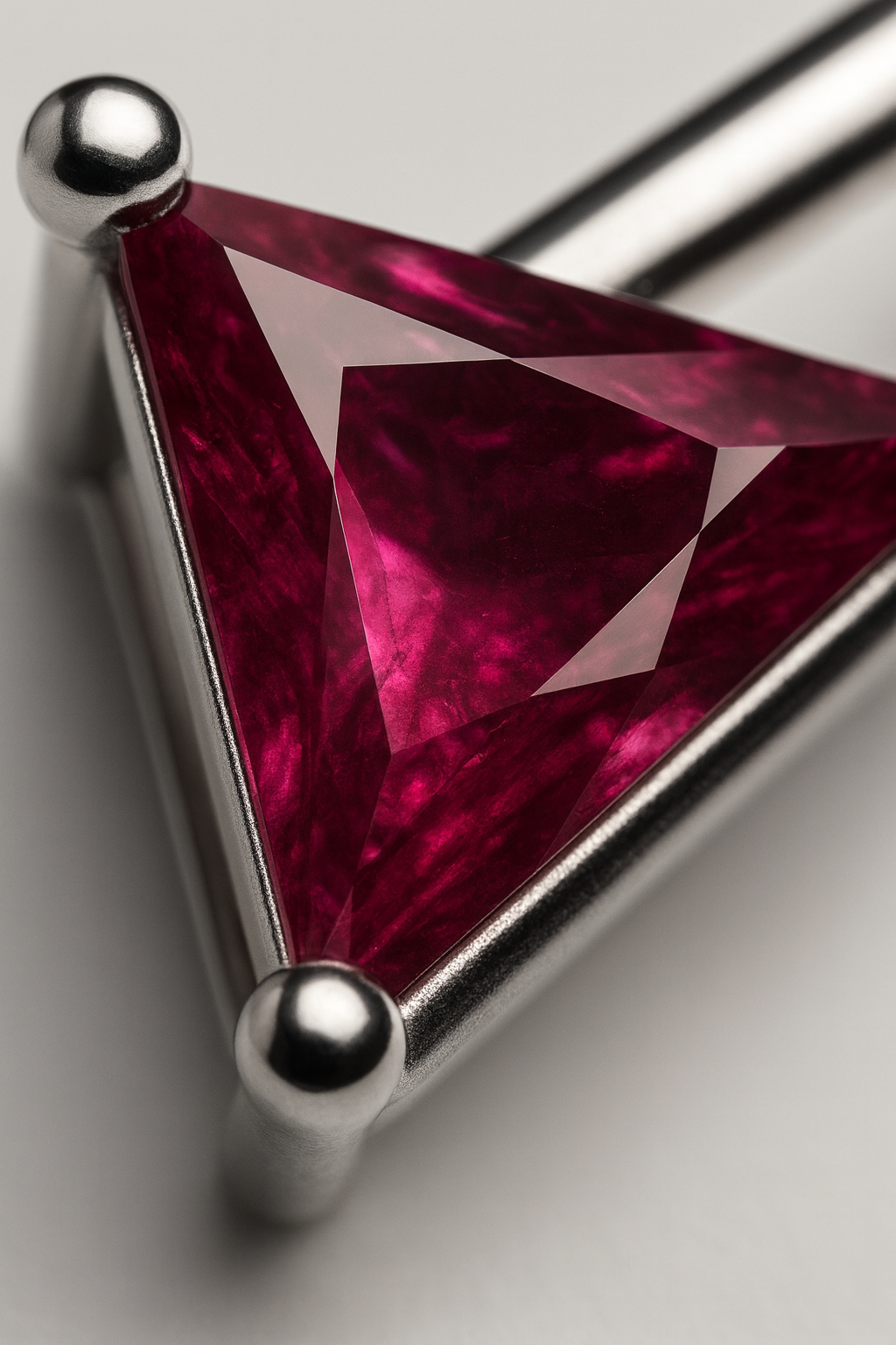 Divine Triangle: Ruby-Touched Oxidised Silver Stud Earrings