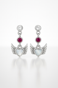 Wings of Serenity: Heartfelt Oxidised Silver Winged Earrings