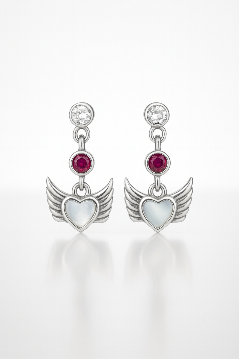 Wings of Serenity: Heartfelt Oxidised Silver Winged Earrings