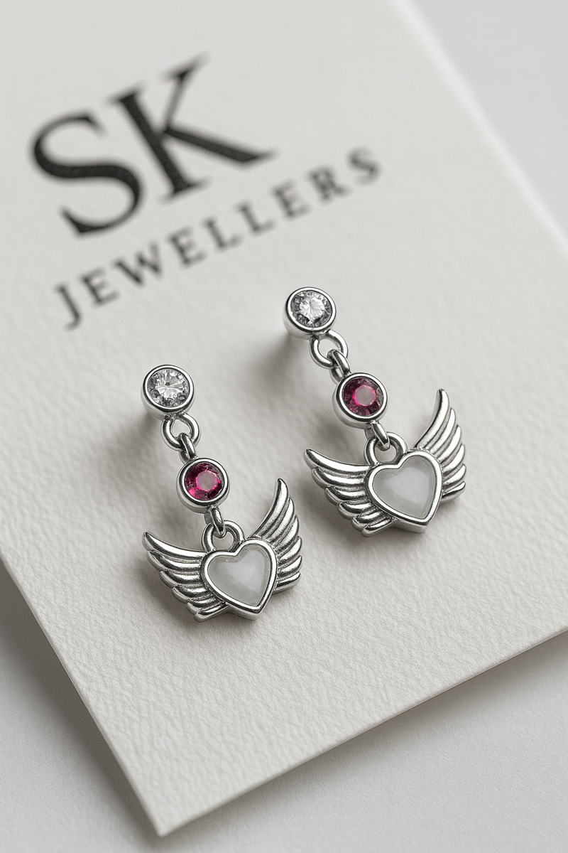 Wings of Serenity: Heartfelt Oxidised Silver Winged Earrings