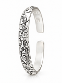 999 Silver Mens Kada Floral Vine Engraving with Oxidised Silver Finish 100% Pure Silver