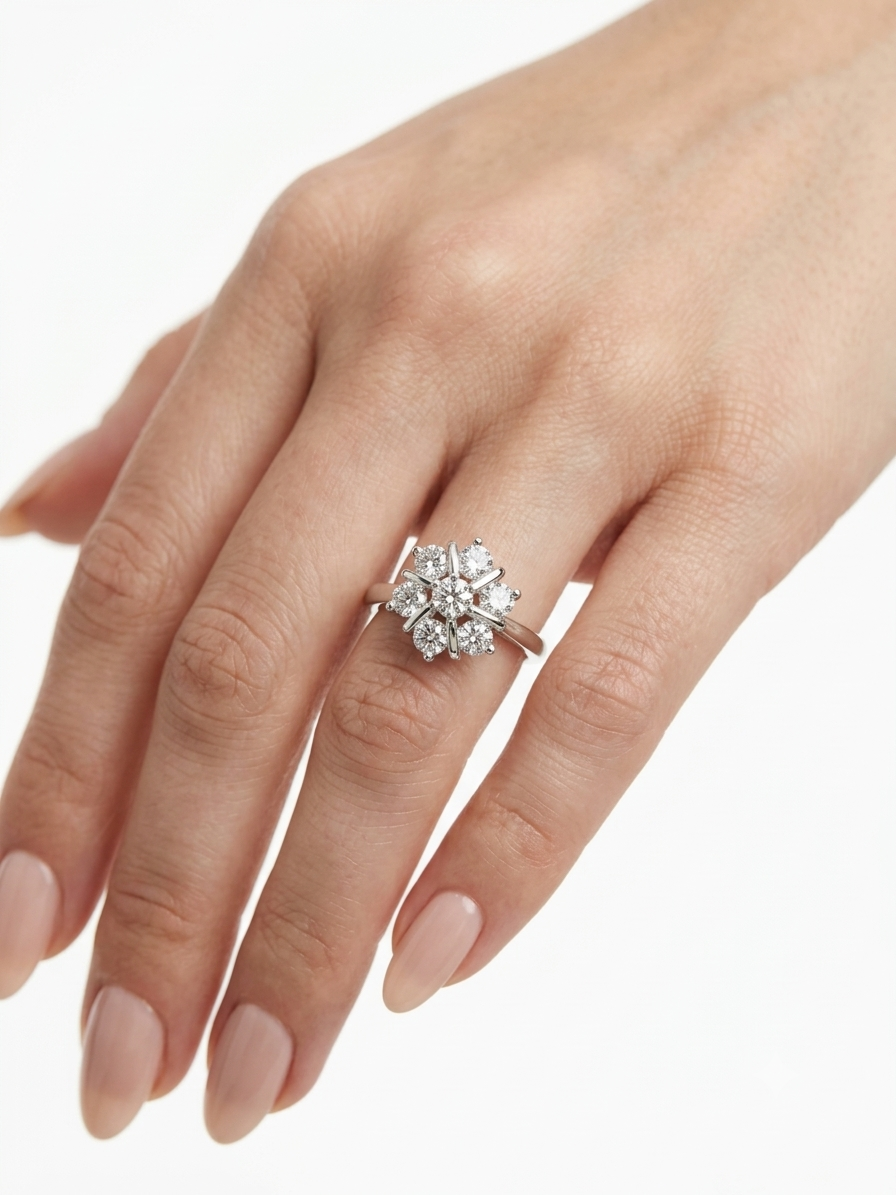 Frosted Elegance: Diamond Snowflake Rings in Sterling Silver