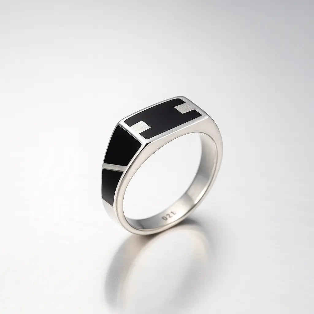 The Sovereign Band — Pure 925 Silver Men’s Rings with Deep Black Onyx Inlay