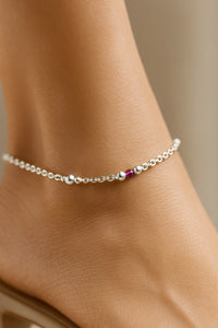 Scarlet Spark Echo Silver Anklet – A Single Ruby Bead of Quiet Luxury