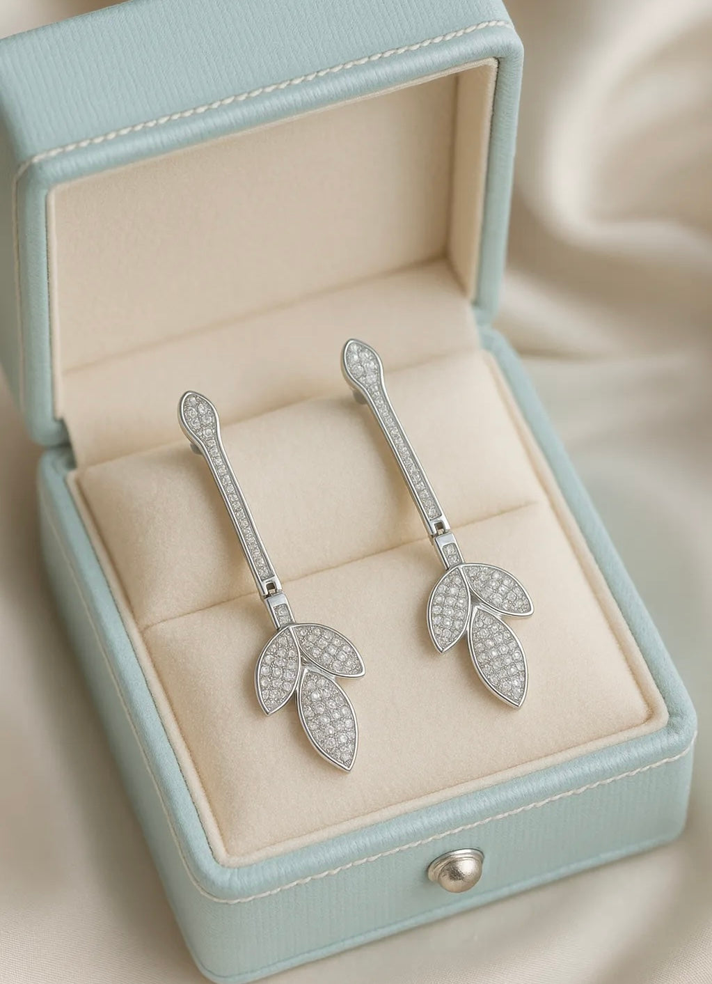 Elegant Leaf Drop Dangle Earring – Sterling Silver Finish, Micro-Pave Crystal Stones, Lightweight Bridal & Party Wear Jewellery for Women