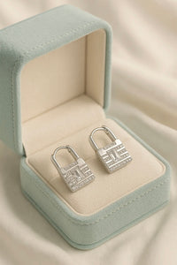 Lock Design 925 Silver Earring with Sparkling CZ Stones for Women