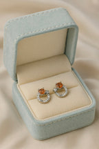 Gold Star & Circle Stud 925 Silver Earring with Citrine color Crystal  – Elegant Women Party Wear Jewellery