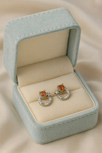 Gold Star & Circle Stud 925 Silver Earring with Citrine color Crystal  – Elegant Women Party Wear Jewellery