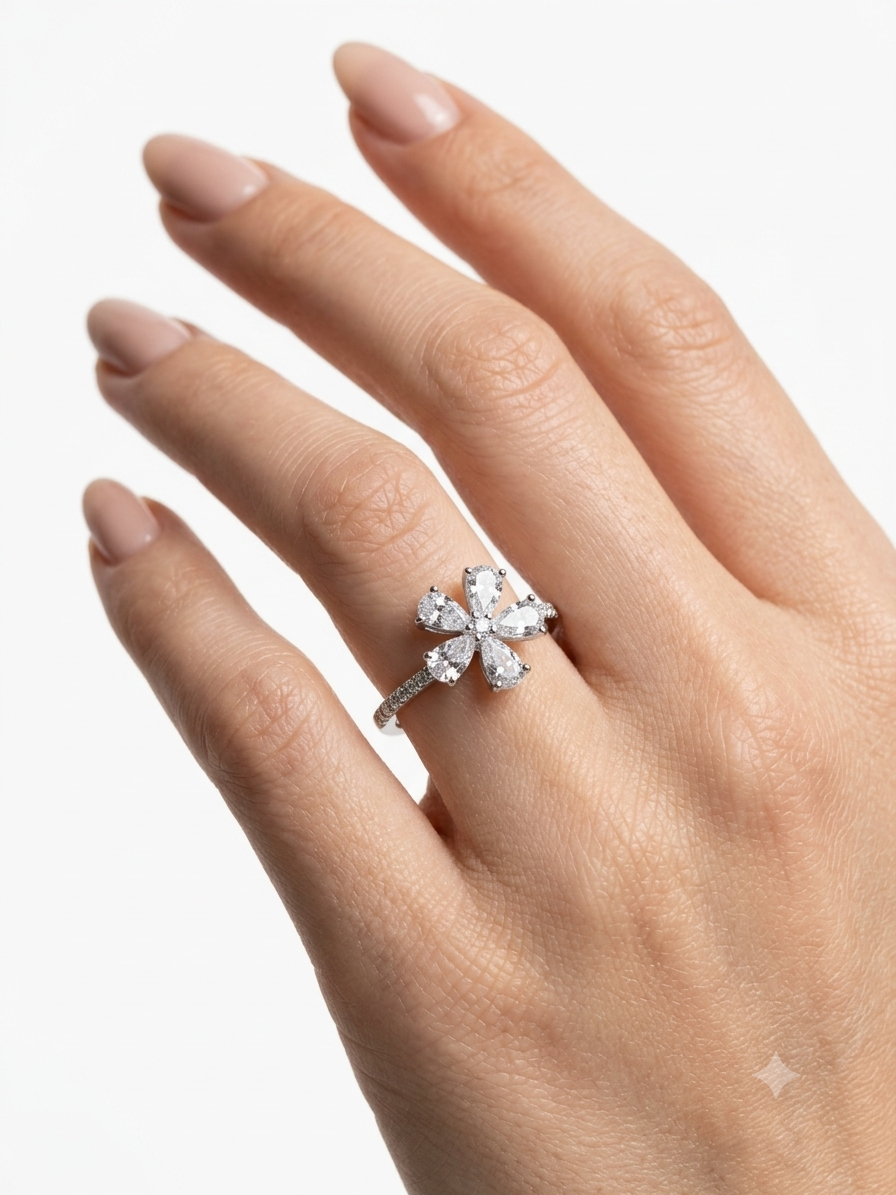 Silver Rings Five-Point Rosette with Pave Sparkle