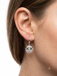 Silver Earrings Monochrome Mosaic Clear Stone Drop