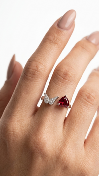 Silver Rings Butterfly and Red Gemstone Sculptural Elegance