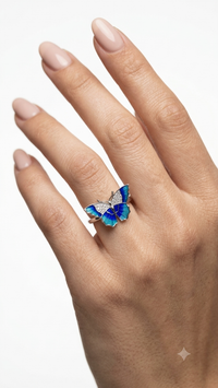 Silver Rings Enchanted Butterfly Design with Blue Enamel Wings