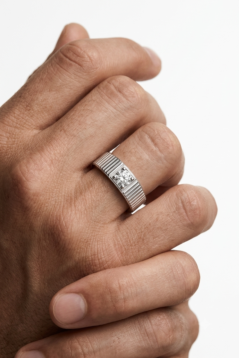 Vanguard Crest Solitaire Diamond Rings in Textured 925 Sterling Silver Power