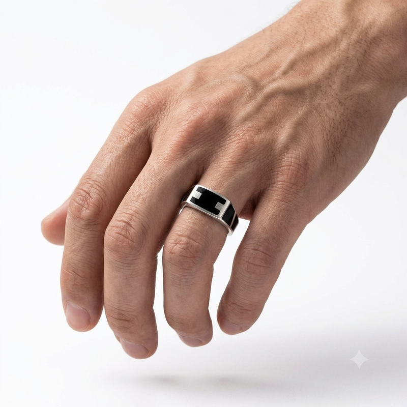 The Sovereign Band — Pure 925 Silver Men’s Rings with Deep Black Onyx Inlay