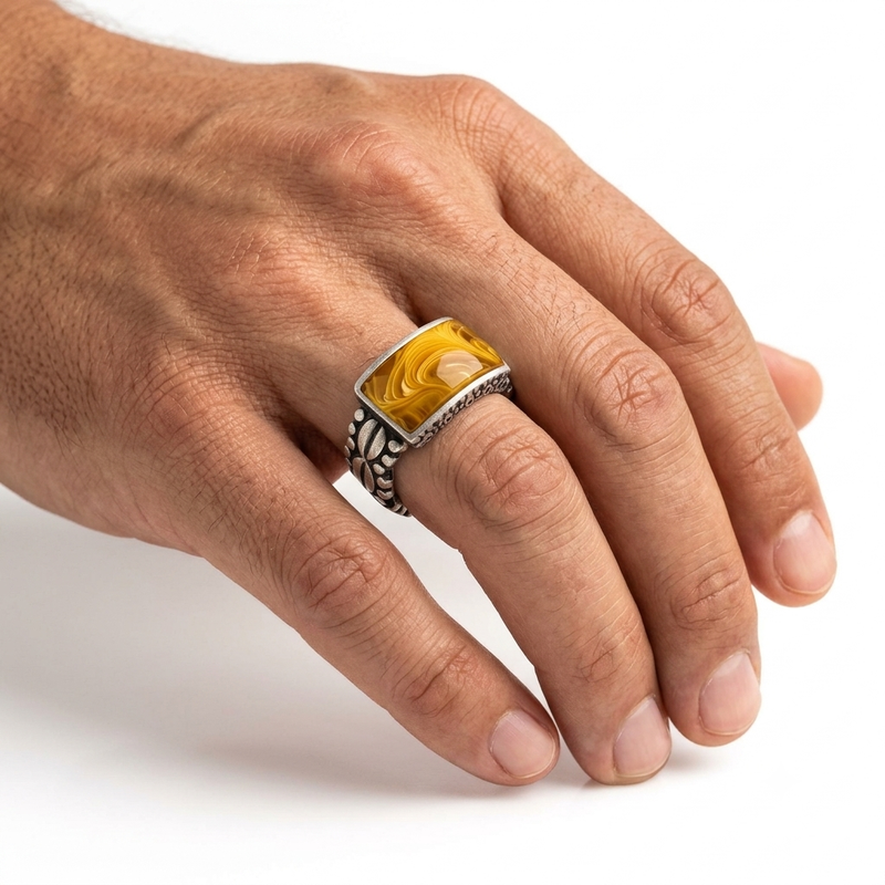 925 Sterling Silver wooden finish Turkish Rings for Men – Vintage Designer Statement Jewellery