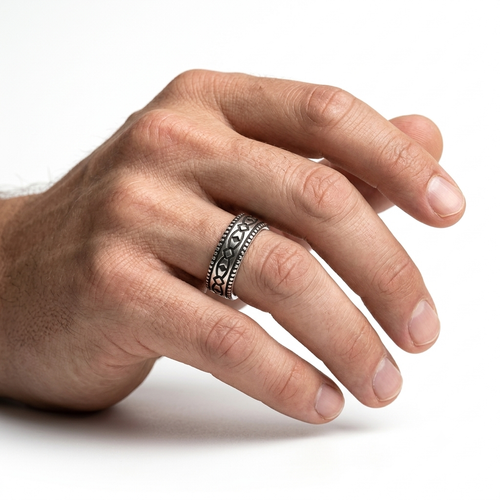 Echoes of Valor — Oxidised 925 Silver Patterned Rings for Fearless Hearts