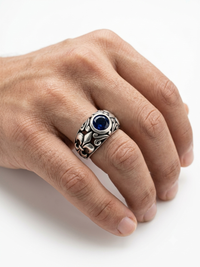925 silver Rings Royal Crest Blue Gemstone Statement