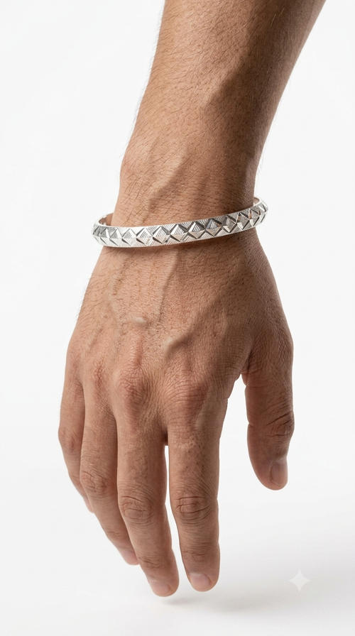 999 Pure Silver Kada for Men | Solid Sterling Bracelet Handcrafted