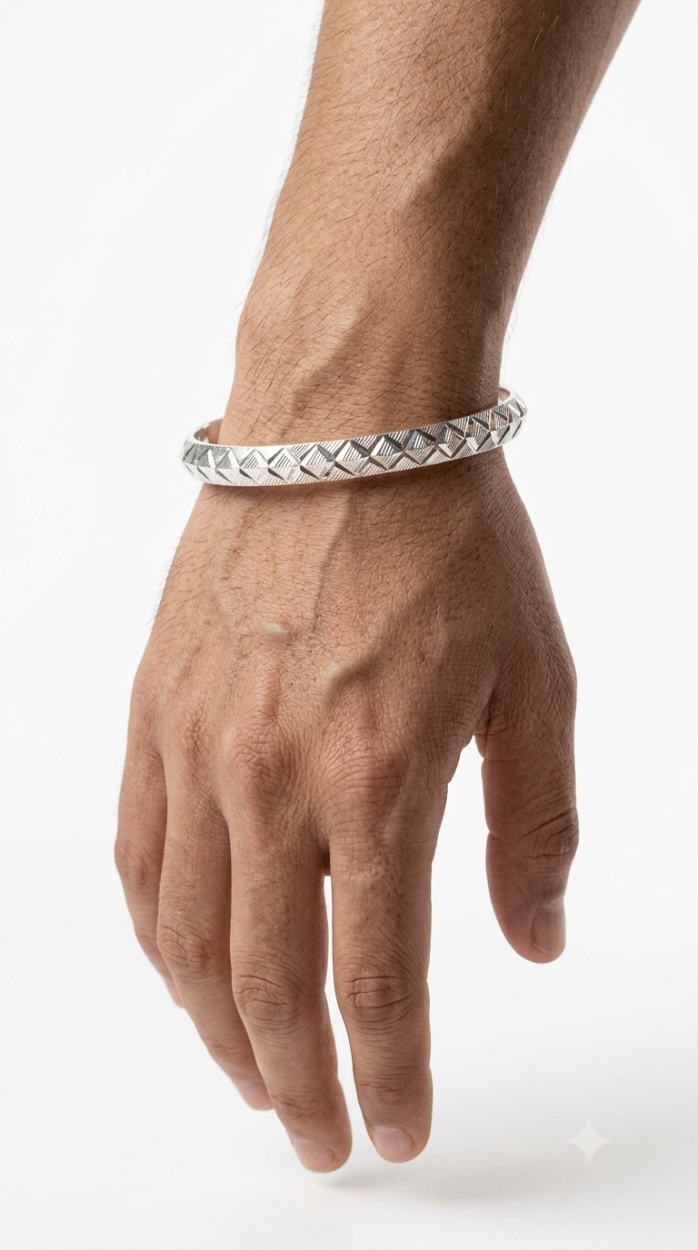 999 Pure Silver Kada for Men | Solid Sterling Bracelet Handcrafted