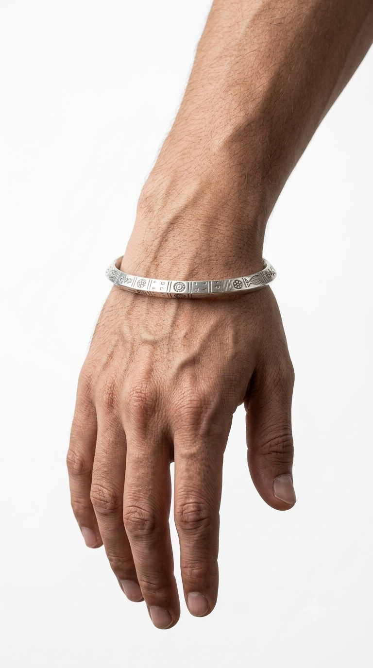 999 Pure Silver Mens Kada Handcrafted Band with Engraved Detailing