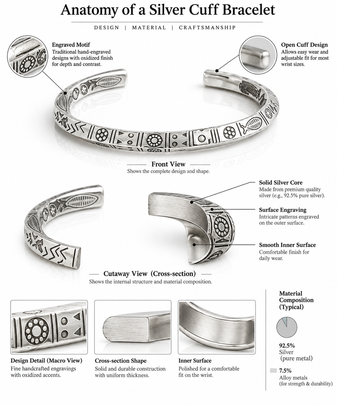 999 Pure Silver Mens Kada Handcrafted Band with Engraved Detailing