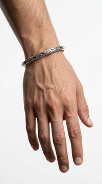 999 Pure 100% Silver Mens Kada Sunburst Talisman Pattern with Oxidised Silver Detailing