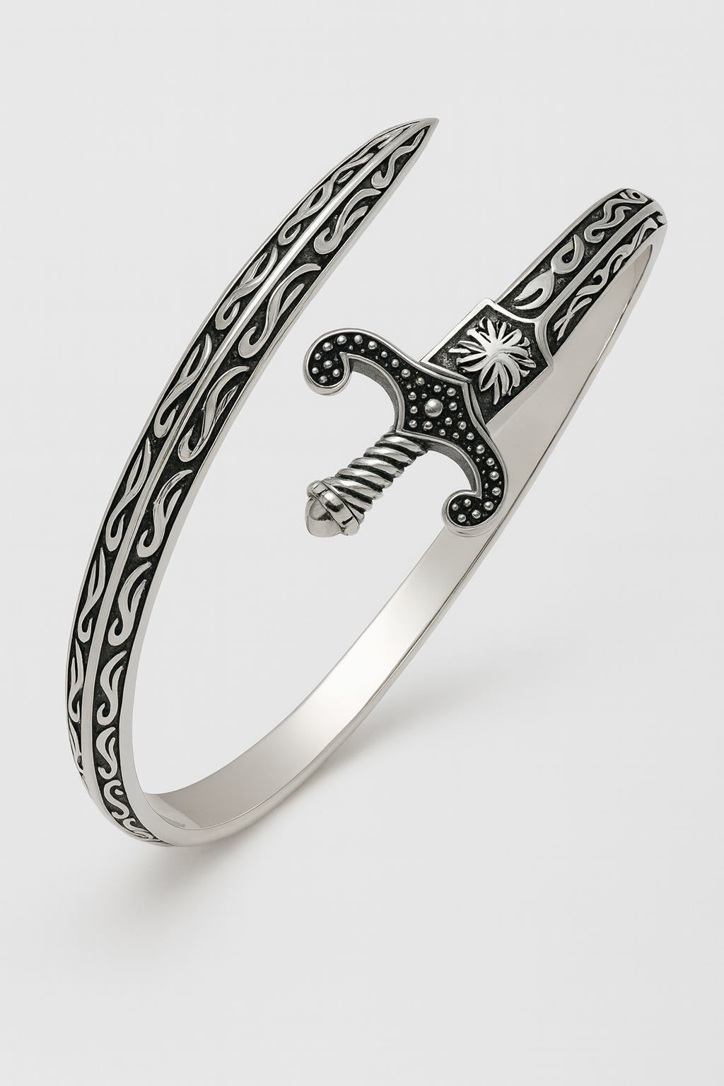 999 Silver Mens Kada Regal Crest Scrollwork with Oxidised Silver Finish 100% Pure silver