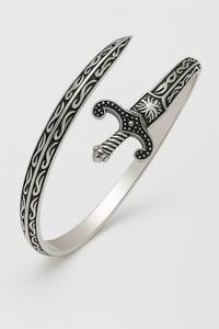 999 Silver Mens Kada Regal Crest Scrollwork with Oxidised Silver Finish 100% Pure silver