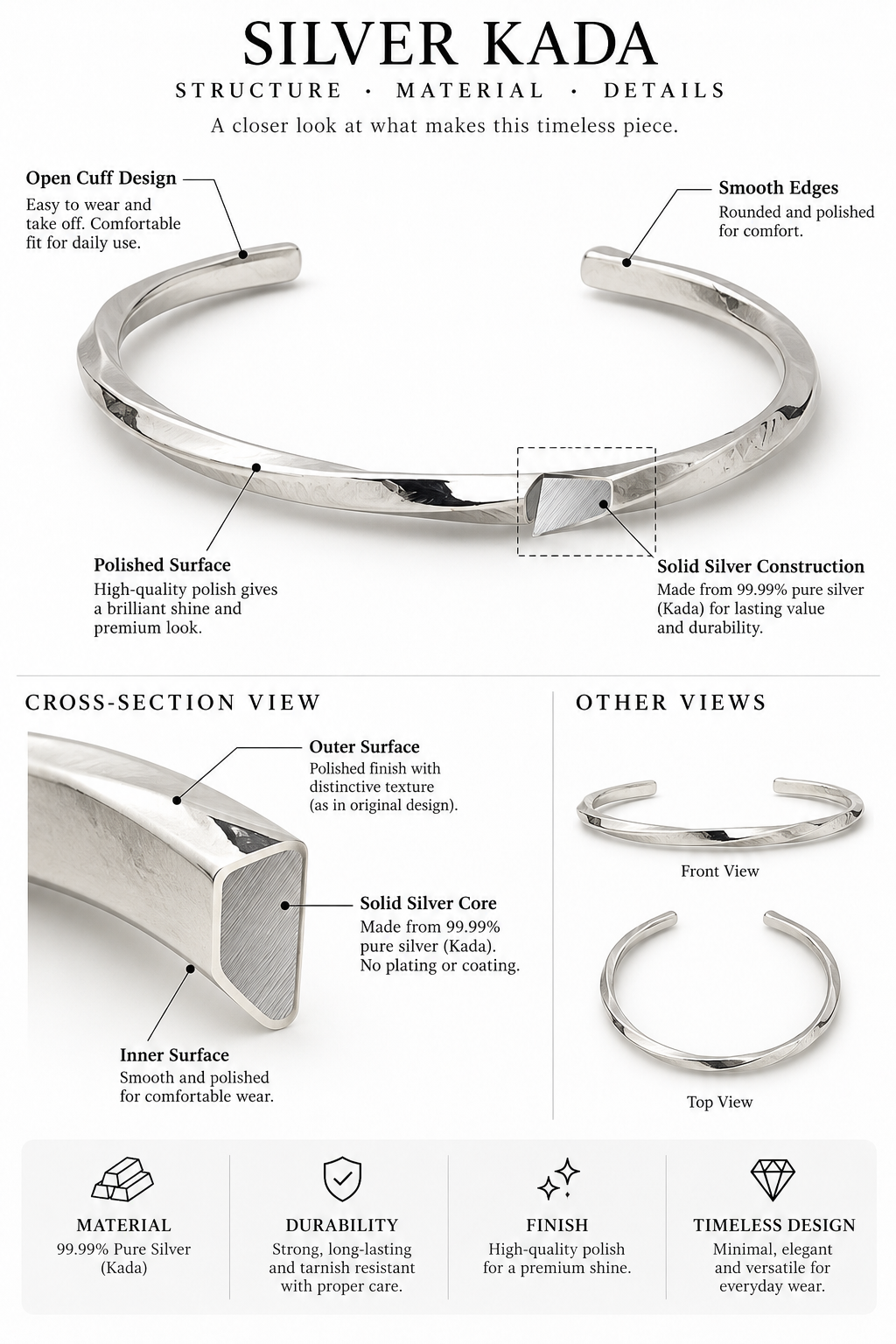 999 Pure Silver Kada for Men | Traditional Silver Bracelet – S.K. Jewellers