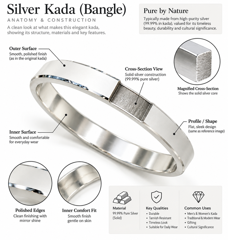 925 Silver Mens Kada Sculpted Curve with Mirror Polish