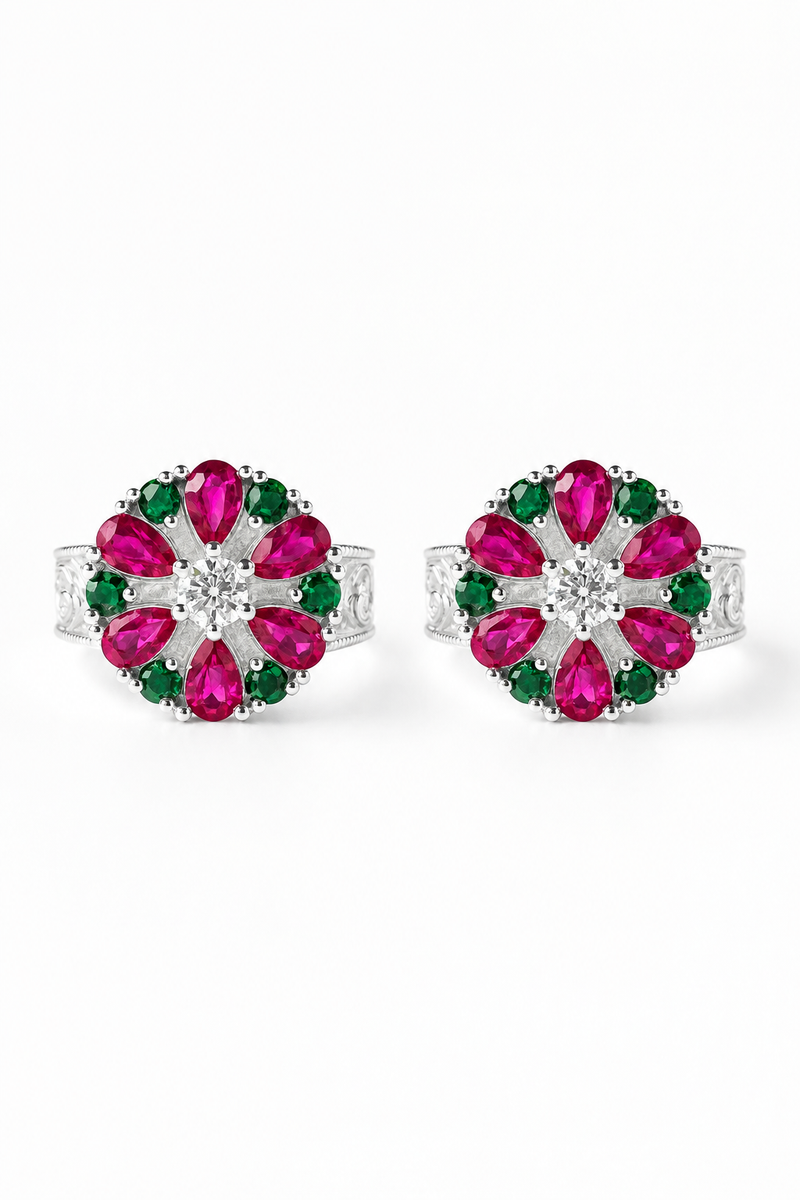 Silver Toe Rings Raspberry Compass Medallion Gemstone Accents