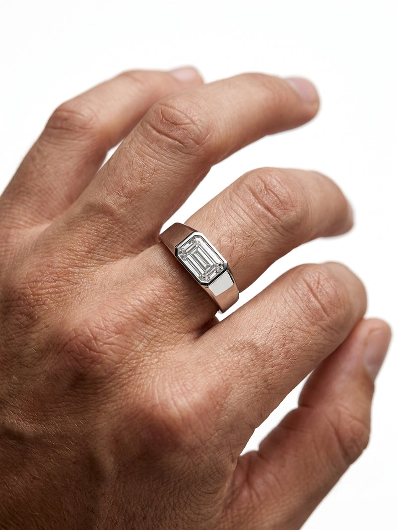 925 Silver Rings Emerald-Cut Solitaire with Polished Band