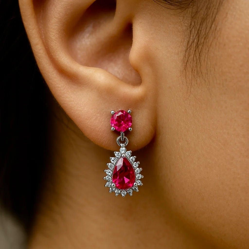 Premium Ruby Teardrop Dangle Earring | Women jewelry