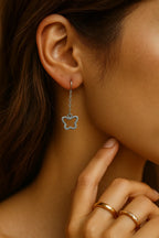 Minimalist Sterling Silver Butterfly Dangle Earring for Women – Delicate Chain Drop Earring