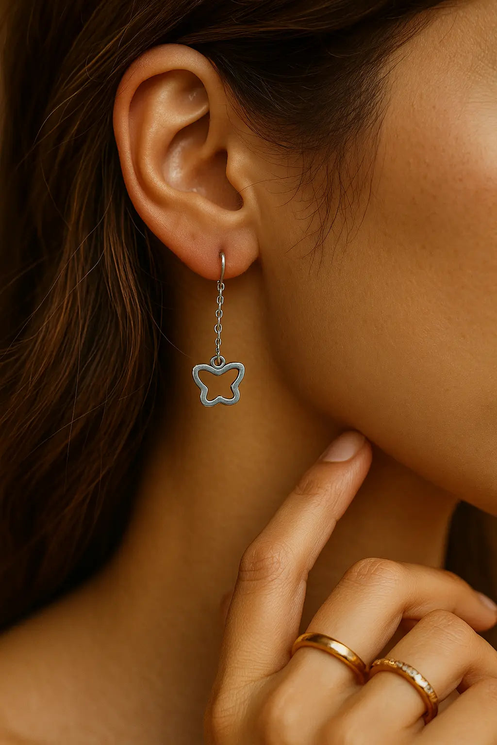 Minimalist Sterling Silver Butterfly Dangle Earring for Women – Delicate Chain Drop Earring