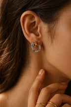 Gold Star & Circle Stud 925 Silver Earring with Citrine color Crystal  – Elegant Women Party Wear Jewellery