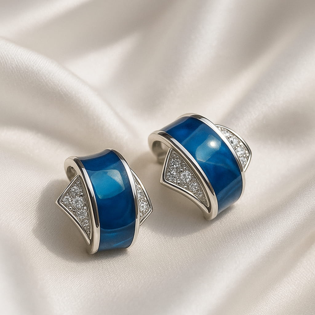 Premium Silver Blue Enamel Studded Earring for Women | Elegant Party Wear Jewellery