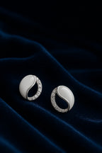 Elegant White Enamel & CZ Oval 925 hallmarked Silver Stud Earring | Premium Anti-Tarnish Finish