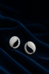 Elegant White Enamel & CZ Oval 925 hallmarked Silver Stud Earring | Premium Anti-Tarnish Finish